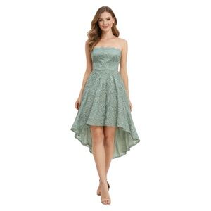 City Studio Glittery Lace High-Low Strapless Dress Muted Teal Juniors Sz 7